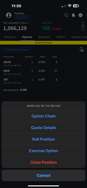 selecting option actions on the iPhone. 